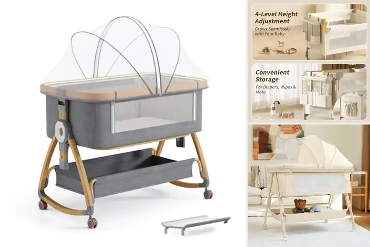 Detailed view of Best Height Adjustable Crib With 4 Bassinet Settings